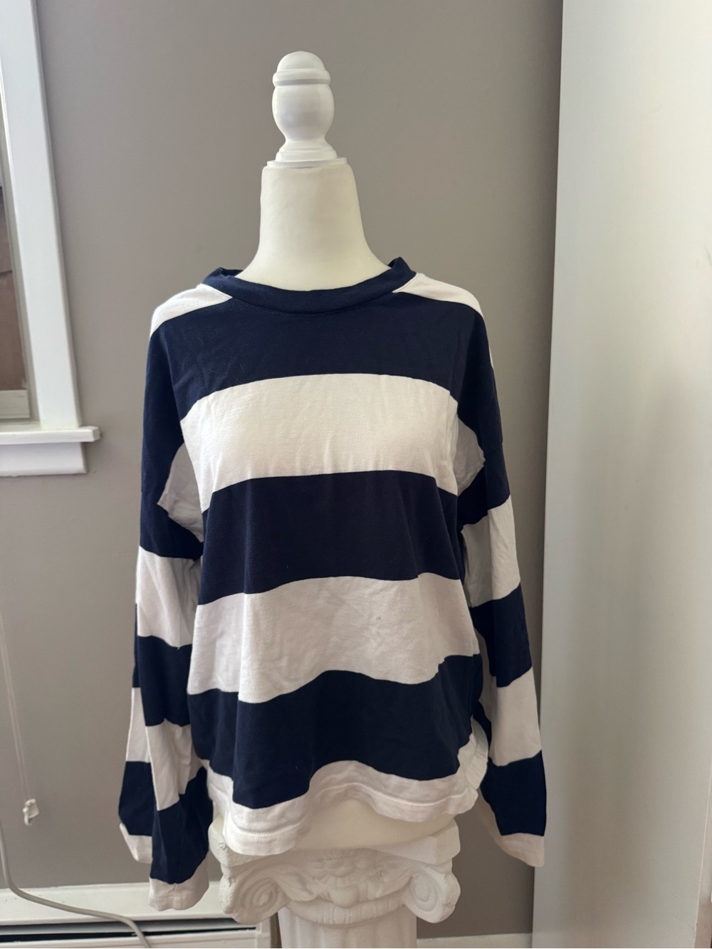 Madewell Navy and White Striped Long Sleeve Pullover